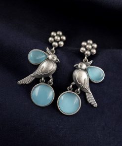 Perfect Monalisa Stone Flower Stud Earrings with Bird Motif in Brass featuring elegant floral design and nature-inspired accents