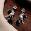 Perfect Monalisa Stone Flower Stud Earrings with Bird Motif in Brass featuring elegant floral design and nature-inspired accents