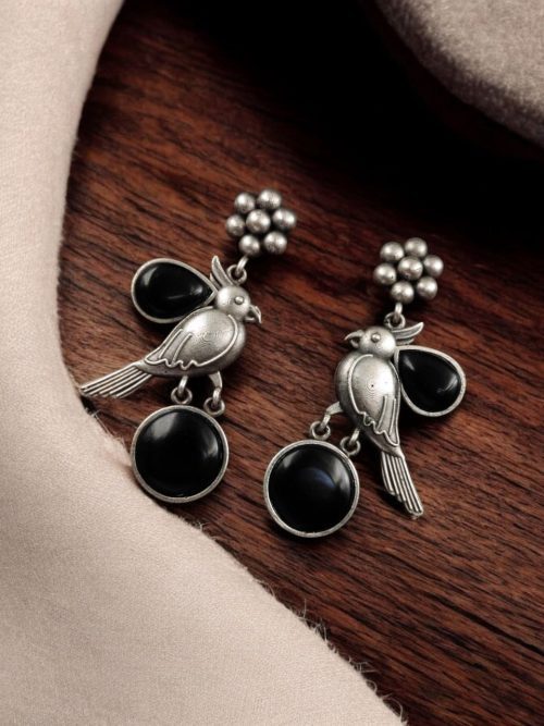 Perfect Monalisa Stone Flower Stud Earrings with Bird Motif in Brass featuring elegant floral design and nature-inspired accents