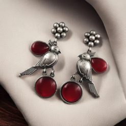 Perfect Monalisa Stone Flower Stud Earrings with Bird Motif in Brass featuring elegant floral design and nature-inspired accents