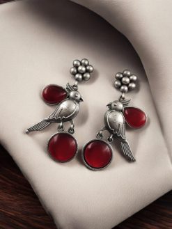 Perfect Monalisa Stone Flower Stud Earrings with Bird Motif in Brass featuring elegant floral design and nature-inspired accents