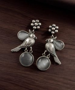 Perfect Monalisa Stone Flower Stud Earrings with Bird Motif in Brass featuring elegant floral design and nature-inspired accents