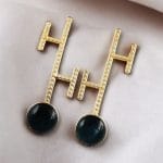Goldplated Monalisa Stone Stud Earrings – Perfect Contemporary Jewelry - "Blue"