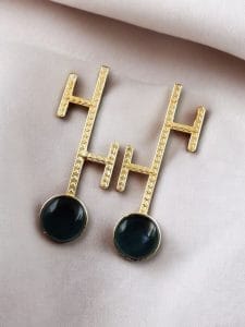 Goldplated Monalisa Stone Stud Earrings – Perfect Contemporary Jewelry - color: "Blue"