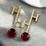 Goldplated Monalisa Stone Stud Earrings – Perfect Contemporary Jewelry - "Red"