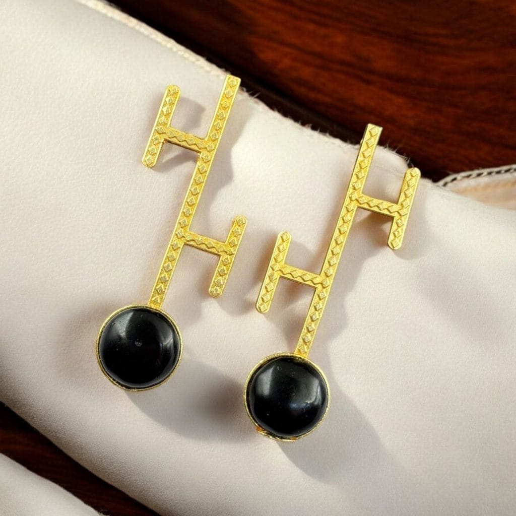 Bulk 594 Goldplated Monalisa Stone Stud Earrings – Perfect Contemporary Jewelry - "Black"