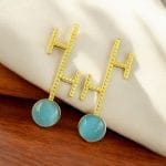 Goldplated Monalisa Stone Stud Earrings – Perfect Contemporary Jewelry - "Aqua"