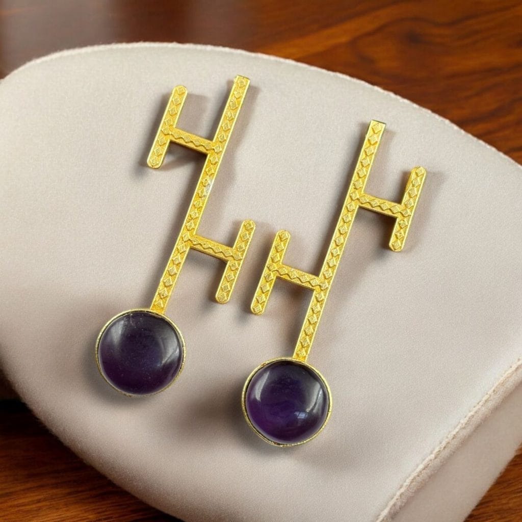 Bulk 604 Goldplated Monalisa Stone Stud Earrings – Perfect Contemporary Jewelry - "Amethyst"