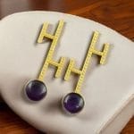 Goldplated Monalisa Stone Stud Earrings – Perfect Contemporary Jewelry - "Amethyst"