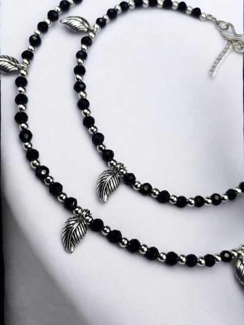 Stylish oxidised leaf anklet adorned with crystal beads, perfect for daily use and versatile wearStylish oxidised leaf anklet adorned with crystal beads, perfect for daily use and versatile wearStylish oxidised leaf anklet adorned with crystal beads, perfect for daily use and versatile wear