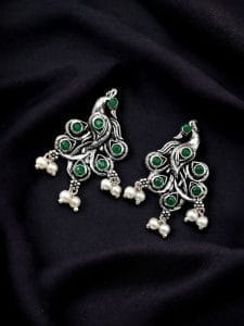 Brass Peacock Stone Stud – Perfect for Every Occasion - color: "Green"