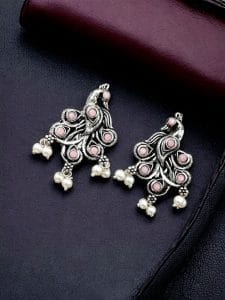 Brass Peacock Stone Stud – Perfect for Every Occasion - color: "Babypink"