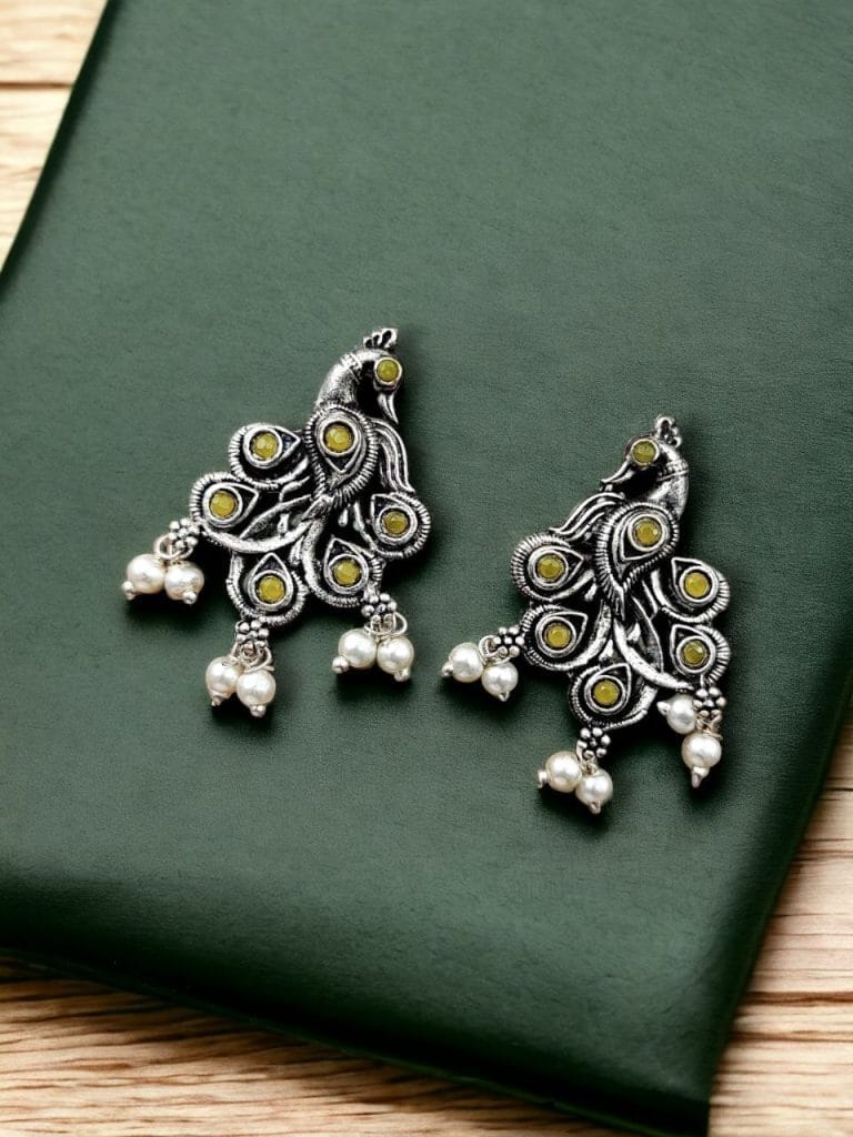 Bulk 582 Brass Peacock Stone Stud – Perfect for Every Occasion - "Yellow"