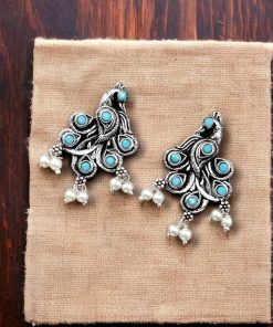 Brass Peacock Stone Stud Earrings with intricate design, perfect for every occasion