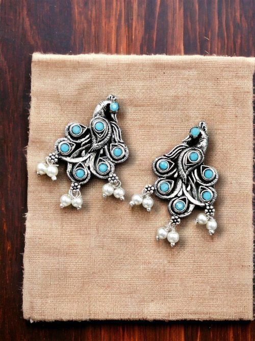Brass Peacock Stone Stud Earrings with intricate design, perfect for every occasion