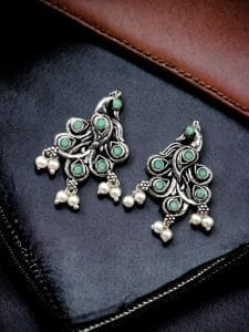 Brass Peacock Stone Stud – Perfect for Every Occasion - color: "Mint"