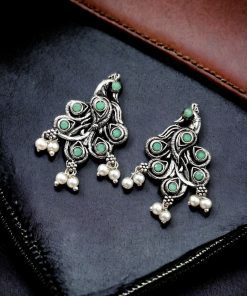 Brass Peacock Stone Stud Earrings with intricate design, perfect for every occasion