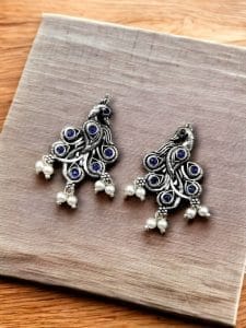Brass Peacock Stone Stud – Perfect for Every Occasion - color: "Blue"