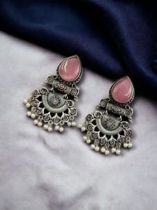 Elegant Brass Studs Earring with Beautiful Stone Detailing – Best for Women - color: "Babypink"