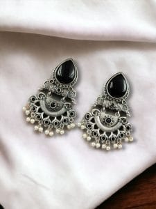 Elegant Brass Studs Earring with Beautiful Stone Detailing – Best for Women - color: "Black"