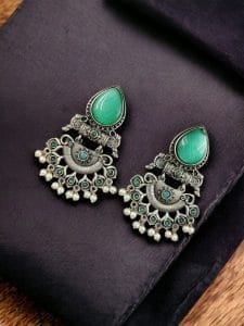 Elegant Brass Studs Earring with Beautiful Stone Detailing – Best for Women - color: "Mint"