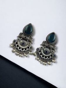 Elegant Brass Studs Earring with Beautiful Stone Detailing – Best for Women - color: "Blue"