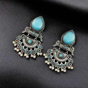 Elegant Brass Studs Earring with Beautiful Stone Detailing – Best for Women - color: "Aqua"