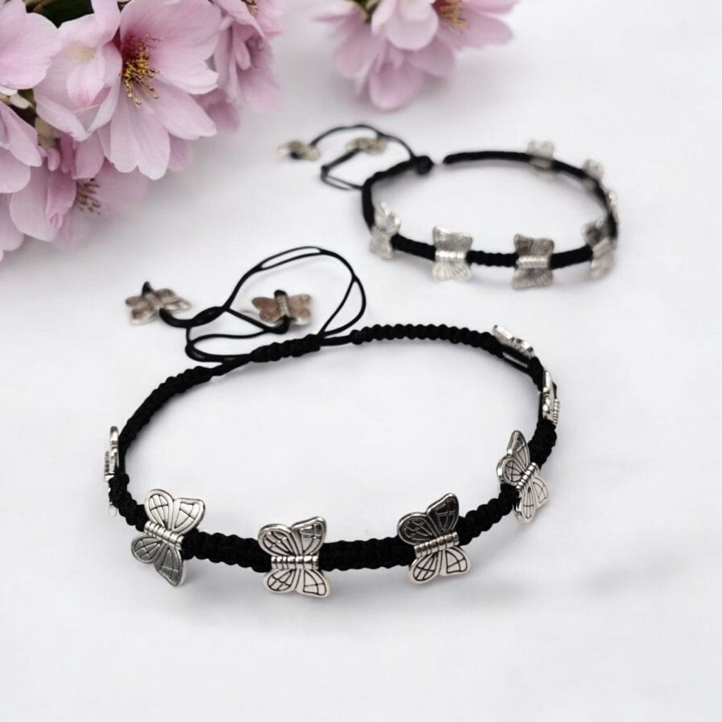 Bulk 574 German Silver Butterfly Anklet with Adjustable Thread Design - Adorable Trendy Payal