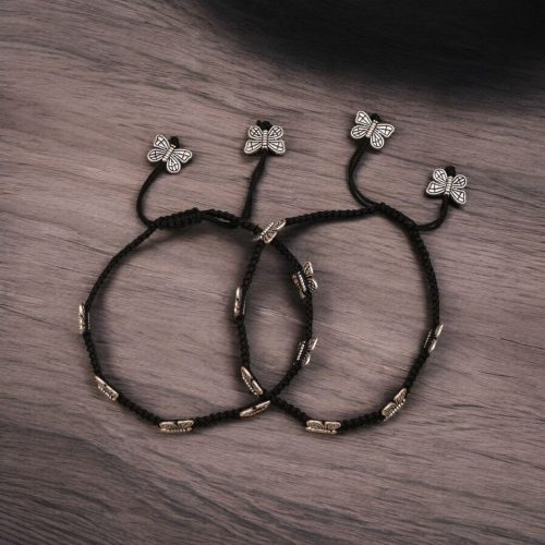 German Silver Butterfly Anklet with Adjustable Thread Design - Trendy Payal