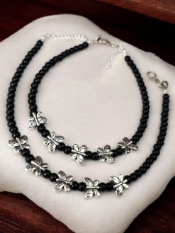Oxidised Butterfly Charm Anklets for Women | Silver Plated Stylish Payal