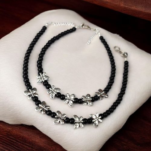 Oxidised Butterfly Charm Anklets for Women | Silver Plated Stylish Payal
