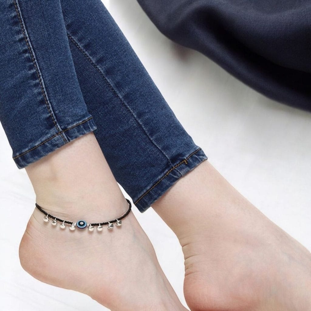Trendy Ghunghru Anklets in Oxidised Finish with Evil Eye Charm