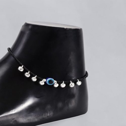 Trendy Ghunghru Anklets in Oxidised Finish with Evil Eye Charm