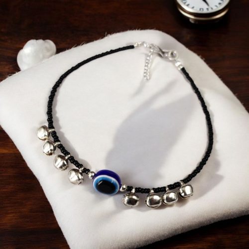 Trendy Ghunghru Anklets in Oxidised Finish with Evil Eye Charm