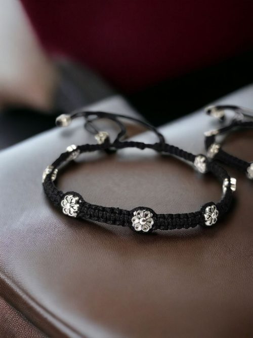 Best Elegant Daily Wear Anklets: Featuring Thread Work and Flower Charms in German Silver - Image 2