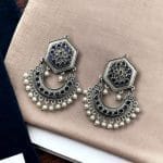 Brass Stone Stud Earrings: The Perfect Choice for Ethnic Occasions - "Blue"