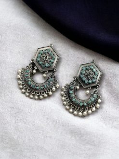 Brass stone stud earrings with intricate design, perfect for ethnic occasions, offering a blend of elegance and tradition.