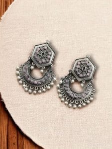 Brass Stone Stud Earrings: The Perfect Choice for Ethnic Occasions - color: "Babypink"