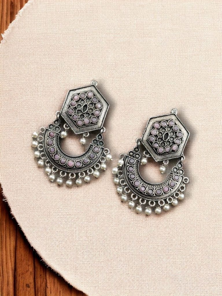 Bulk 566 Brass Stone Stud Earrings: The Perfect Choice for Ethnic Occasions - "Babypink"