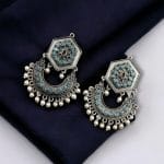 Brass Stone Stud Earrings: The Perfect Choice for Ethnic Occasions - "Aqua"