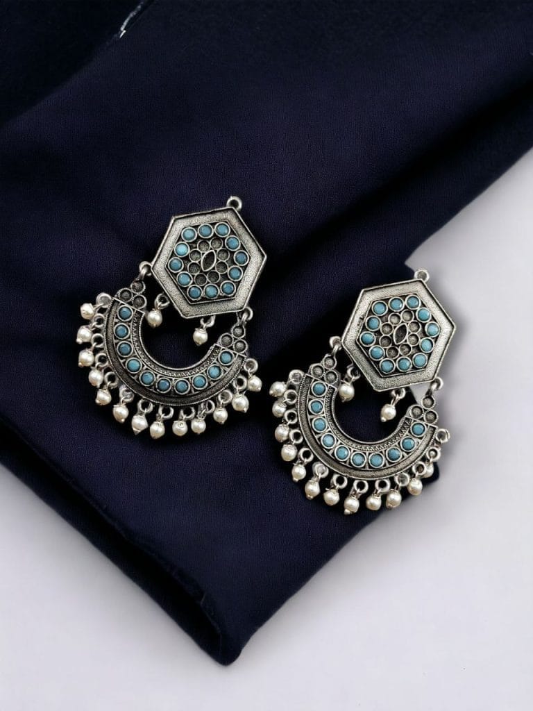 Bulk 562 Brass Stone Stud Earrings: The Perfect Choice for Ethnic Occasions - "Aqua"