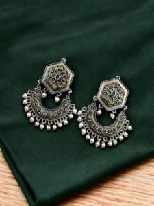 Brass Stone Stud Earrings: The Perfect Choice for Ethnic Occasions - color: "Yellow"