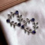 Leaf-Inspired Brass Earrings : The Best Stone Stud Earrings for Every Occasions - "Blue"