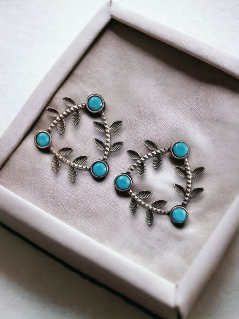 Bulk 554 Leaf-Inspired Brass Earrings : The Best Stone Stud Earrings for Every Occasions - "Aqua"