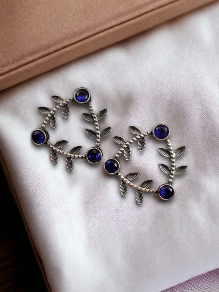 Bulk 556 Leaf-Inspired Brass Earrings : The Best Stone Stud Earrings for Every Occasions - "Blue"