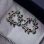 Leaf-Inspired Brass Earrings : The Best Stone Stud Earrings for Every Occasions - "Mint"