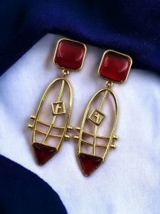 Modern Goldplated Monalisa Stone Earrings – Best Stylish Western Elegance - color: "Red"