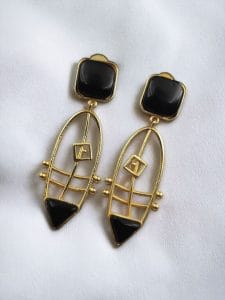 Modern Goldplated Monalisa Stone Earrings – Best Stylish Western Elegance - color: "Black"