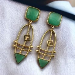 Modern Goldplated Monalisa Stone Earrings – Stylish Western Elegance