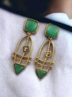 Modern Goldplated Monalisa Stone Earrings – Stylish Western Elegance
